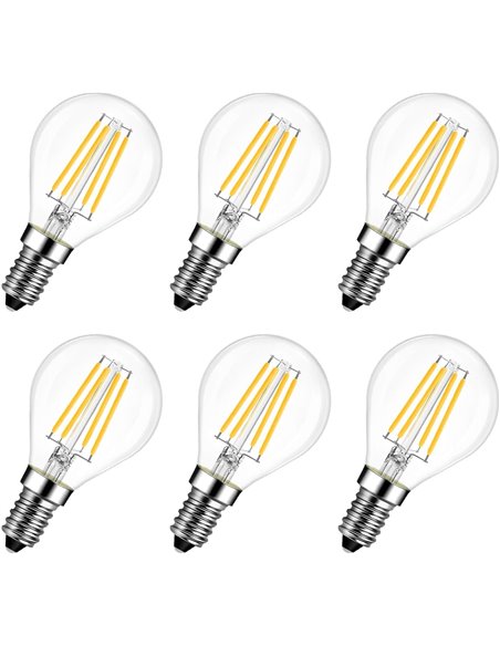 LVWIT Bombillas Golf de Filamento LED E14 (Casquillo Fino) - 4W equivalente a 40W, 470 lúmenes, Color blanco cálido 2700K. Bombi