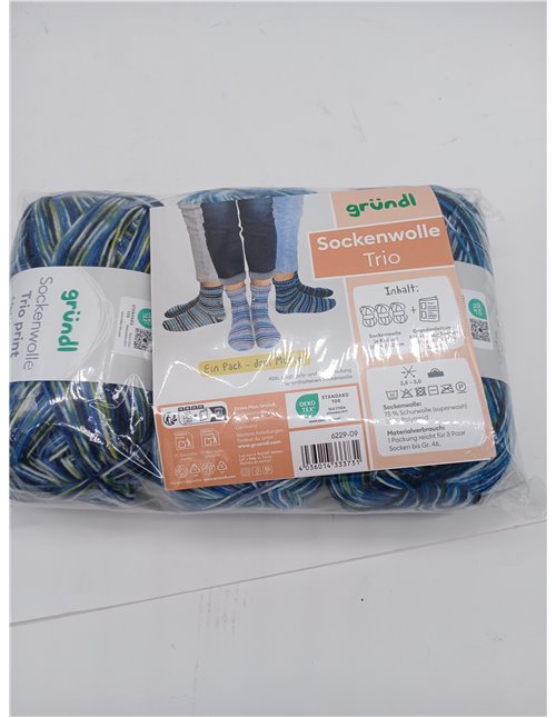 Gründl Juego de 3 ovillos de 100 g de hilo para calcetines (75% lana virgen (superwash), 25% poliamida) + instrucciones (idioma 