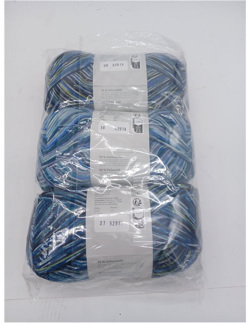 Gründl Juego de 3 ovillos de 100 g de hilo para calcetines (75% lana virgen (superwash), 25% poliamida) + instrucciones (idioma 