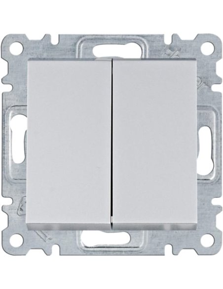 Hager - Conmutador doble, serie lumina de hager, mecanismo con teclas, con bornes de tornillos, plata
