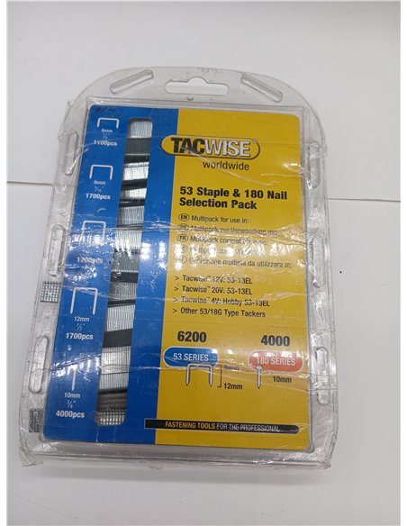TACWISE 1627 Selección de Grapas Tipo 140 en Varios Tamaños y Clavos Tipo 180 (18G)/10 mm, Galvanizado
