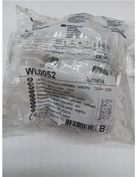 Hager - Conmutador doble, serie lumina de hager, mecanismo con teclas, con bornes de tornillos, plata