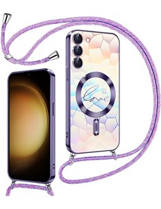 Kokio Funda Glitter Magnética para Samsung Galaxy S23 5G con Cuerda [Compatible con MagSafe] Antigolpes TPU Brillante Carcasa pa