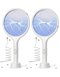 YISSVIC Raqueta Matamoscas Electrica 2 en 1 4000V Mata Mosquitos Electrico USB Recargable 1500mAh- Blanco