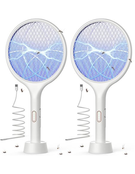 YISSVIC Raqueta Matamoscas Electrica 2 en 1 4000V Mata Mosquitos Electrico USB Recargable 1500mAh- Blanco