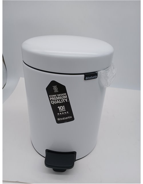 Brabantia Cubo de basura de pedal para baño, 5L, color blanco