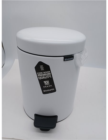Brabantia Cubo de basura de pedal para baño, 5L, color blanco