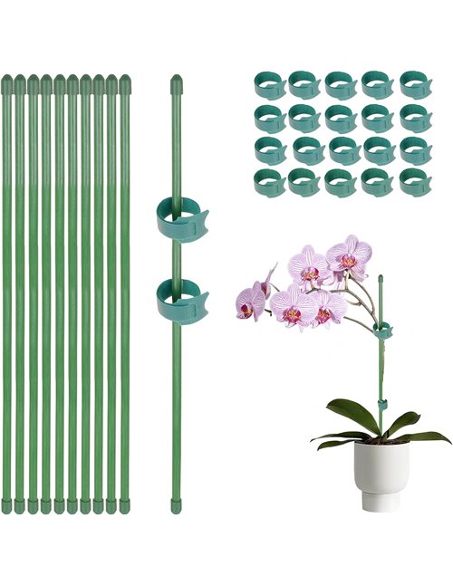 GEBETTER 10* Tutores para Plantas 30cm + 20* Bridas Ajustables Color Verde, Varillas Plantas Palos Estacas Fibra de Vidrio Sopor
