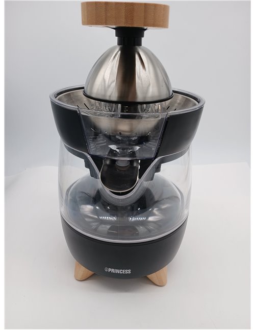 Princess 201862 Exprimidor eléctrico Pure, acabados en bambú, con palanca de prensado y jarra de litro extraíble, lujoso diseño 