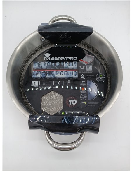 MasterPro Hi-Tech 3 | Cacerola de Cocina de 24 cm | Acero Inoxidable con Textura de Panal de Abeja | Revestimiento de 3 Capas | 