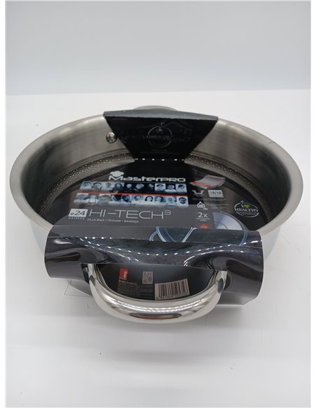 MasterPro Hi-Tech 3 | Cacerola de Cocina de 24 cm | Acero Inoxidable con Textura de Panal de Abeja | Revestimiento de 3 Capas | 