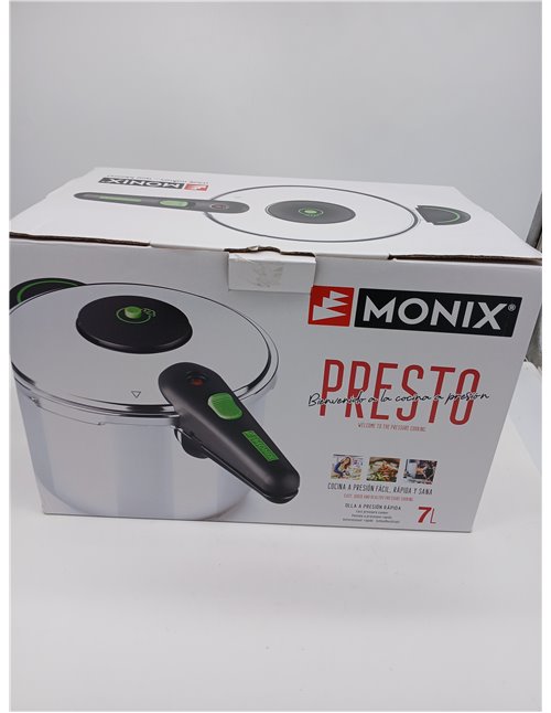 MONIX Presto Olla a presión, 7 litros, acero inoxidable 18/10, apto para todo tipo de cocina incluida inducción