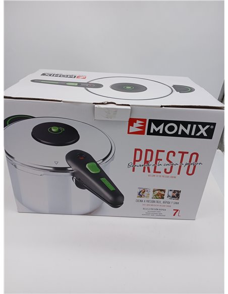 MONIX Presto Olla a presión, 7 litros, acero inoxidable 18/10, apto para todo tipo de cocina incluida inducción