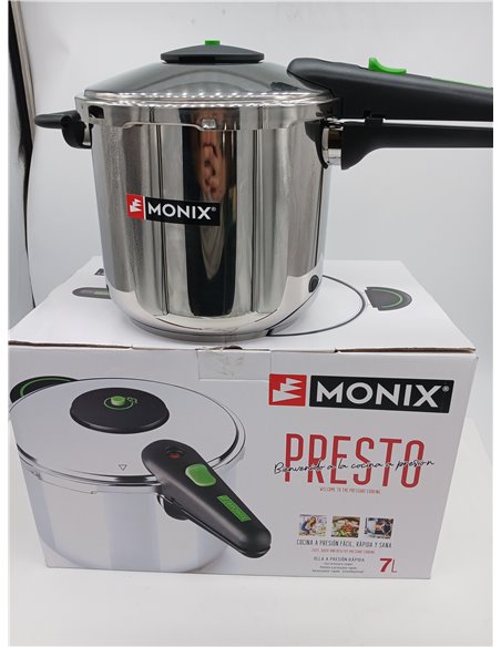 MONIX Presto Olla a presión, 7 litros, acero inoxidable 18/10, apto para todo tipo de cocina incluida inducción
