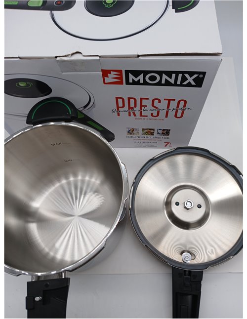 MONIX Presto Olla a presión, 7 litros, acero inoxidable 18/10, apto para todo tipo de cocina incluida inducción
