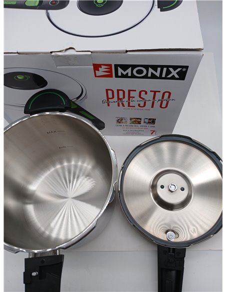 MONIX Presto Olla a presión, 7 litros, acero inoxidable 18/10, apto para todo tipo de cocina incluida inducción
