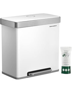 SONGMICS Papelera de cocina, 2 x 30L papelera de pedal de acero inoxidable con 15 bolsas de basura LTB202W01