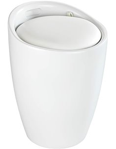 WENKO Taburete Candy blanco mate - Taburete de baño, con bolsa de lavandería extraíble, Plástico (ABS), 36 x 50.5 x 36 cm, Blanc