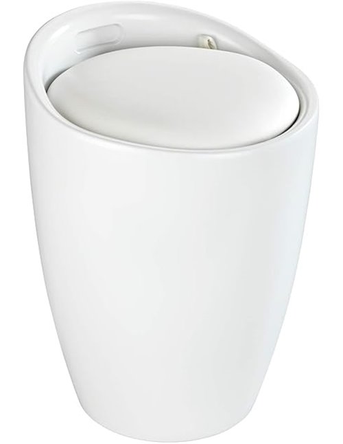 WENKO Taburete Candy blanco mate - Taburete de baño, con bolsa de lavandería extraíble, Plástico (ABS), 36 x 50.5 x 36 cm, Blanc