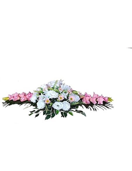 DRW Centre of Artificial Flowers Cemetery, Saints, Anniversaries Lengthened Salmon and White Tones 120 cm L x 50 cm W x 30 cm H