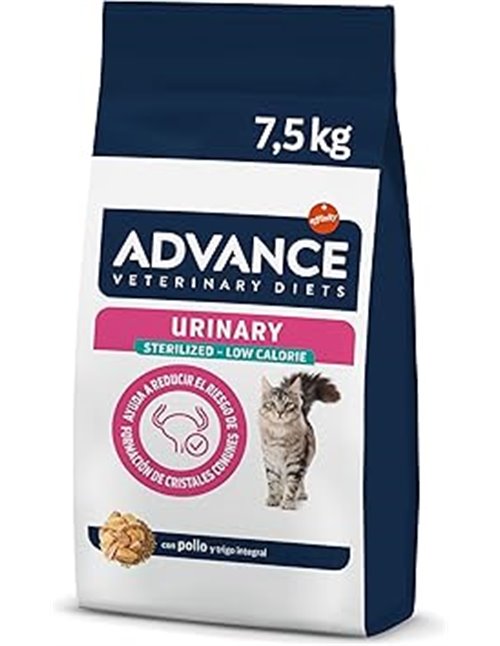 Advance Veterinary Diets Urinary Low Calorie, Pienso para Gatos para el Control del peso y protección de las vías urinarias, 7,5