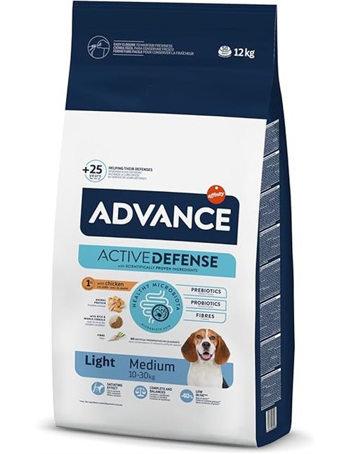 Advance Medium Adult Light, Pienso para Perros Adultos de Razas Medianas Bajo en Grasa con Pollo, 12kg