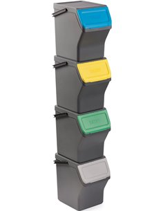 Tatay Cubos de Basura Reciclaje Easy Waste 20L | Set de 4 | Diseño Modular y Apilable | Tapa con Sistema Click | Asa de Transpor