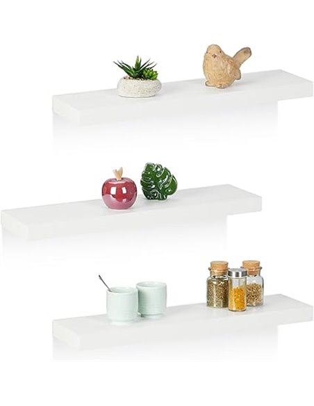 Relaxdays Estantes Pared Colgantes, Pack de 3, 60 x 15 cm, Baldas Flotantes, MDF, Diseño Moderno, Set Repisas, Blanco