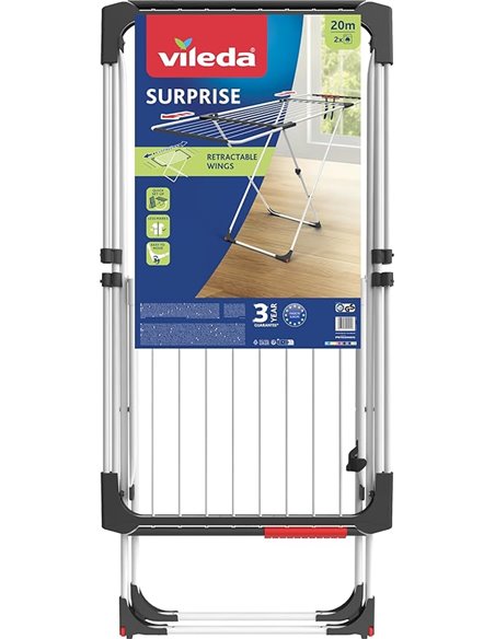 Vileda Surprise Tendedero Extensible de acero y aluminio, espacio de tendido de 11 hasta 20 metros, soporte para artículos peque