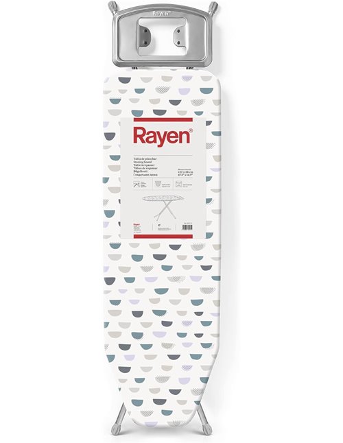 Rayen | Ironing Board - Basic Range | Adjustable Height | Metal Mesh | Ironing Rest | Grey Structure and White Printed Cover | M