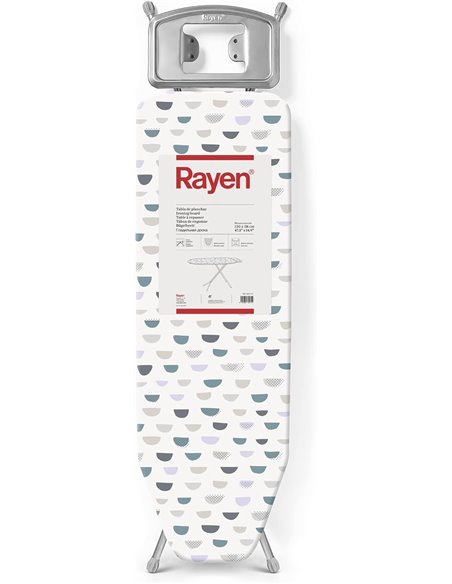 Rayen | Ironing Board - Basic Range | Adjustable Height | Metal Mesh | Ironing Rest | Grey Structure and White Printed Cover | M
