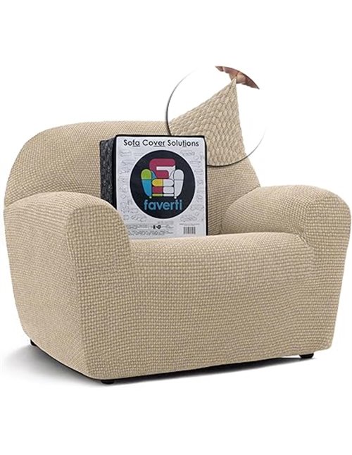 FAVERTI® Super Elastic Armchair Cover 1 Seater from 70 to 110 cm | Model NOVELE | Beige | Universal Cover Ideal for Any Shape of