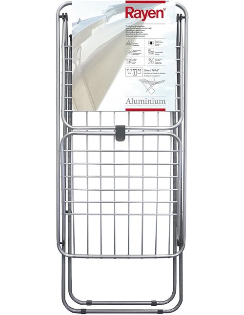 Rayen - Aluminium clothesline, with surface of 20 m, wing block system, folding and non-slip clothesline, with XXL rods, for ind