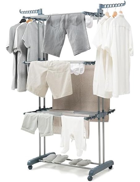 InnovaGoods® Tendedero Vertical Plegable, 3 Niveles con 24 Barras, 36 Ganchos Adicionales, Hasta 40 kg, con Ruedas Giratorias 36