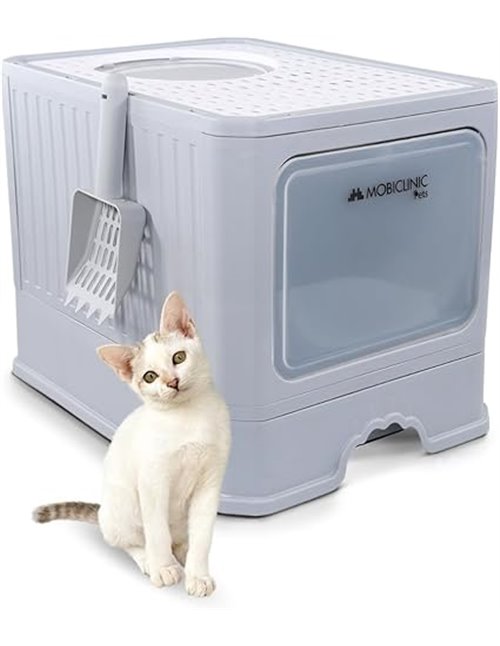 Mobiclinic® Pets, Arenero Gatos Cubierto, Cajón extraíble, Incluye Pala, Catbox, Doble Entrada Frontal y Superior con Tapa, Reji