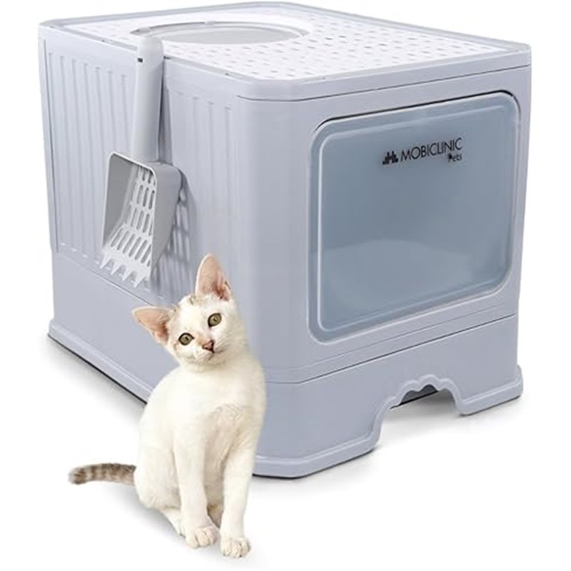 Mobiclinic® Pets, Arenero Gatos Cubierto, Cajón extraíble, Incluye Pala, Catbox, Doble Entrada Frontal y Superior con Tapa, Reji