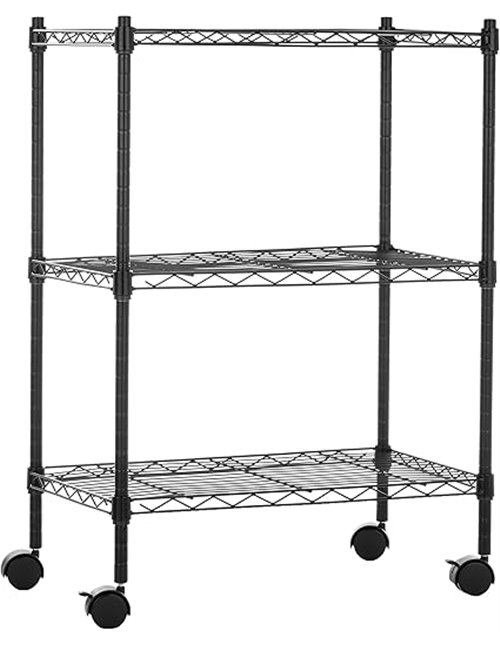 Amazon Basics Unidad de almacenamiento estrecha de 3 baldas con ruedas con estantes ajustables en altura y patas niveladoras, pe