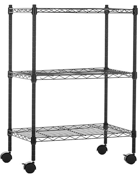 Amazon Basics Unidad de almacenamiento estrecha de 3 baldas con ruedas con estantes ajustables en altura y patas niveladoras, pe