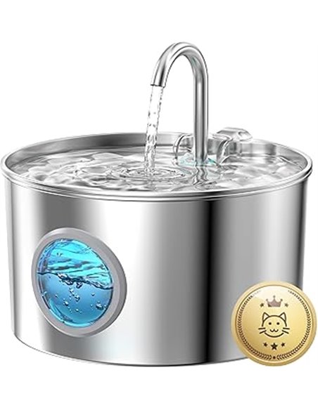 Fuente para Gatos Acero Inoxidable: Bebedero Gatos Automatico - 2.2L Fuente Gato Silencioso - Fuentes de Agua para Gato con 1 Fi
