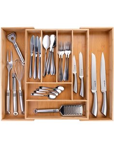 alpina Organizador Cajones - Cubertos para Cajon Cocina Extensible 46x34-56,5x6 cm - Caja Organizadora para Utensilios hasta 8 C