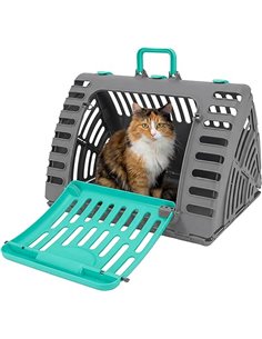 SportPet Designs - Transportín Plegable de Viaje para Gatos – Puerta Delantera Plegable de plástico, Cama Impermeable