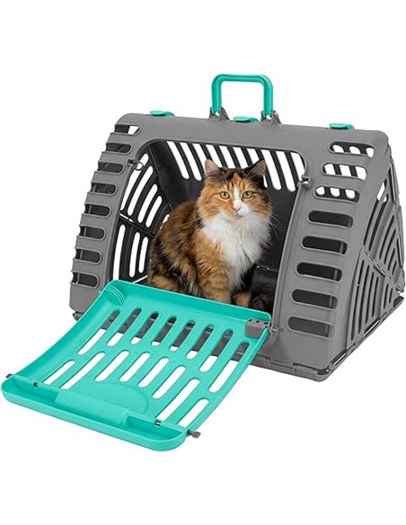 SportPet Designs - Transportín Plegable de Viaje para Gatos – Puerta Delantera Plegable de plástico, Cama Impermeable