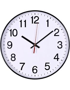 Officer Products Plastic Wall Clock, 34 cm, Black, Arabic Numerals, Wall Clock, Quartz, Silent for School, Office, Living Room, 