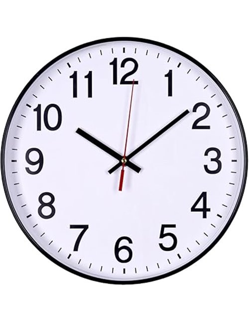 Officer Products Plastic Wall Clock, 34 cm, Black, Arabic Numerals, Wall Clock, Quartz, Silent for School, Office, Living Room, 