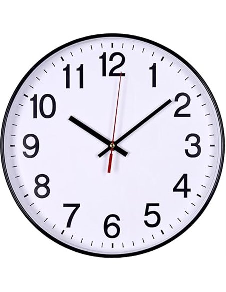 Officer Products Plastic Wall Clock, 34 cm, Black, Arabic Numerals, Wall Clock, Quartz, Silent for School, Office, Living Room, 