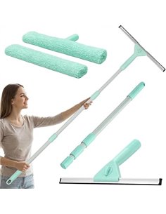 edihome, Telescopic Extendable Glass Cleaner with Length up to 160 cm, Glass Cleaner with 2 Heads, Silicone Squeegee for Windows