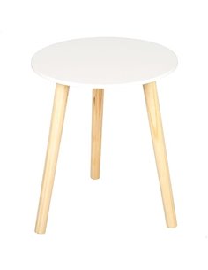 AKTIVE MAX Home Mesa Auxiliar Redonda 35x40 cm, Peso máximo 5 kg, Mesas de Centro, Blanca, Patas Madera Efecto Natural, Diseño M