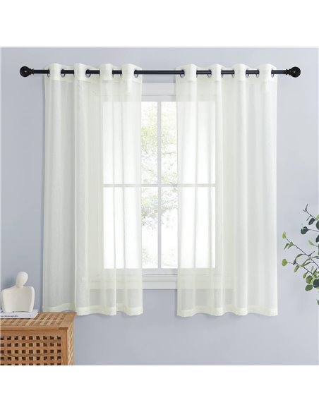 PONY DANCE Cortinas Blancas Cortas para Ventanas 2 Piezas, Cortinas Translucidas con Aspecto de Lino con Ojales para Cocina/Domi