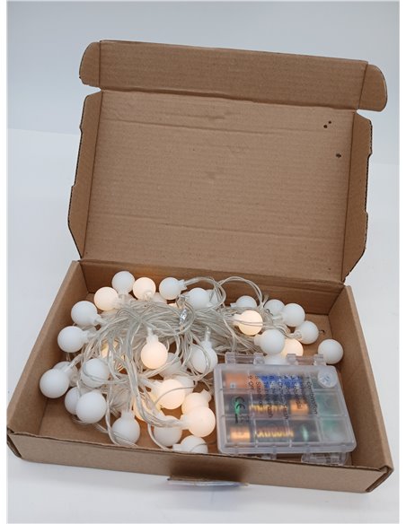 Guirnalda de luces LED impermeable para exteriores con pilas, 5 m, 50 bombillas LED blanco cálido. Iluminación de Navidad para h