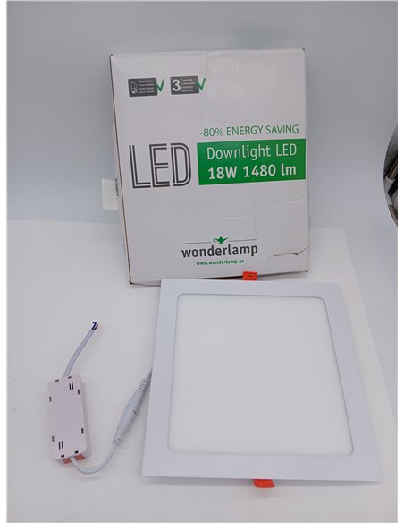 wonderlamp Downlight LED extraplano cuadrado blanco 18W 6000K (Luz fría)